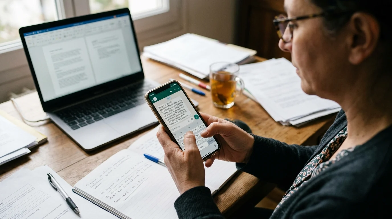 livraison et installation matériel médical Casablanca. Un client envoie un message sur WhatsApp pour organiser une livraison.