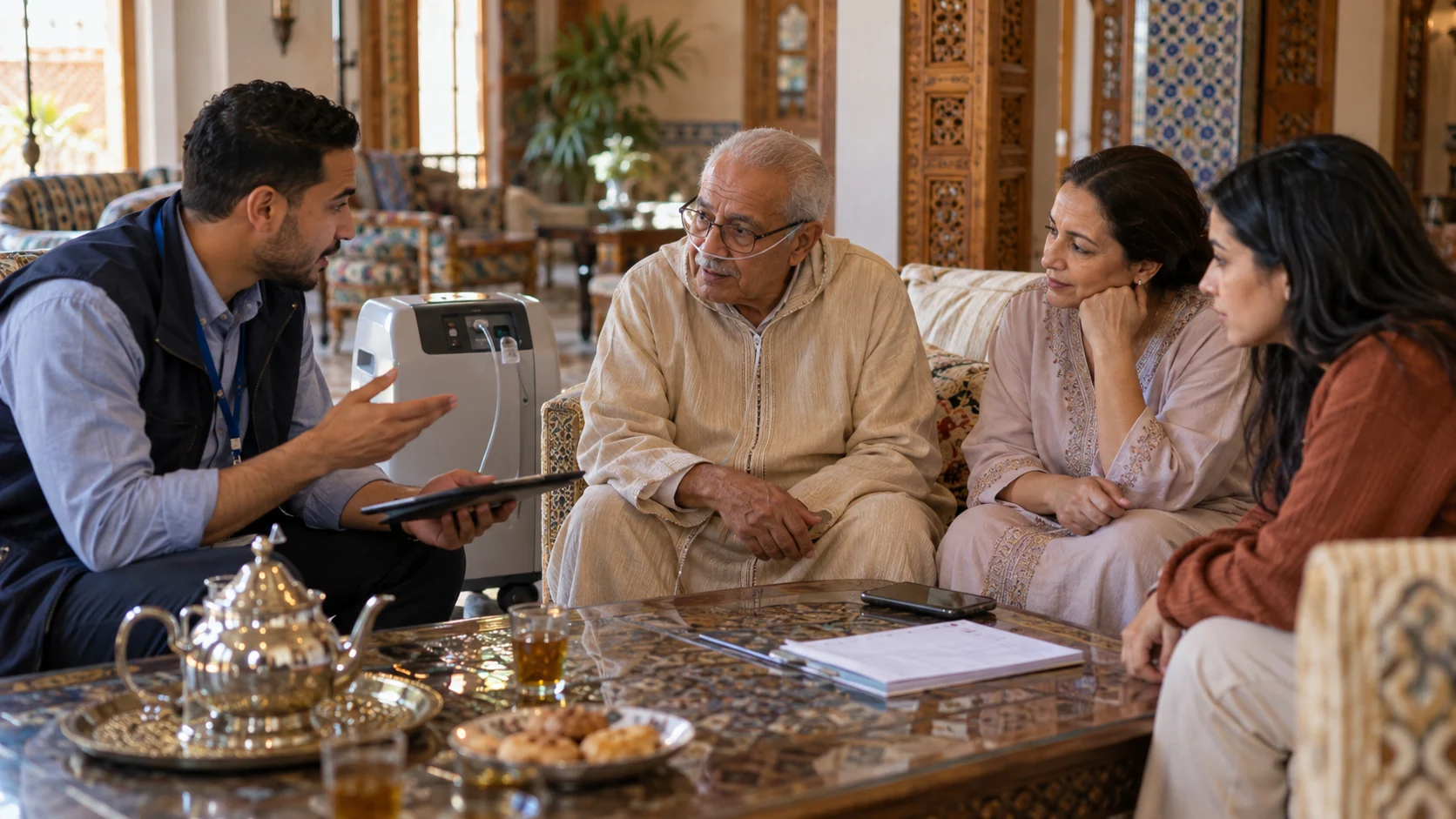Photo : H3 — Un interlocuteur pour la famille : SOS Santé centralise les échanges et coordonne le fournisseur ou le prestataire disponible. (comment louer concentrateur oxygène Marrakech)