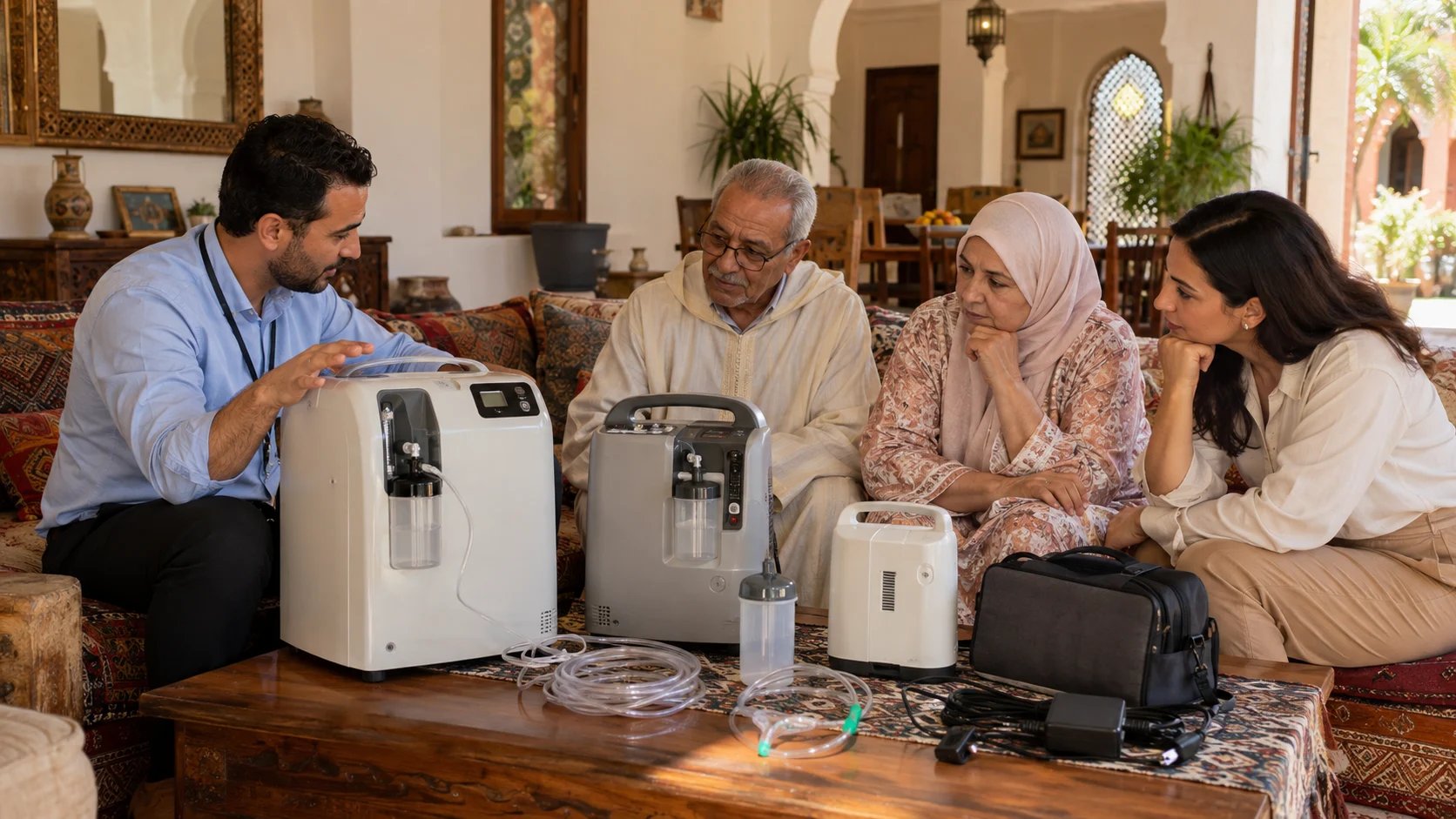 Photo : H3 — Faire correspondre le modèle aux caractéristiques prescrites : expliquer que 5 L et 10 L désignent généralement un débit maximal en litres par minute, et non une réserve d’oxygène. (comment louer concentrateur oxygène Marrakech)