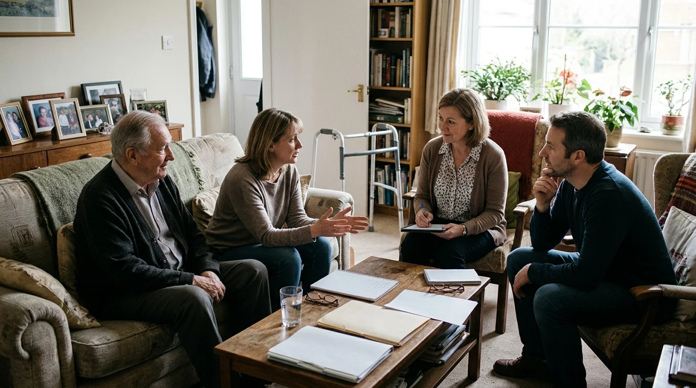 Authentic real photograph of a family organizing une aide à domicile pour une personne âgée au Maroc, illustrating support and care. — Organiser une aide à domicile pour une personne âgée