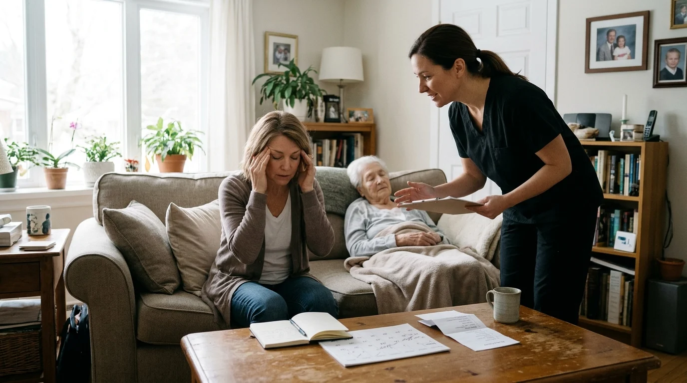 Photo : Résumer les trois repères essentiels : difficultés quotidiennes, périodes sans présence adaptée et fatigue des proches. (Quand faire appel à un garde-malade à domicile ?)
